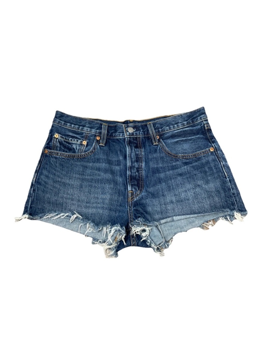 Levis 501 Women's Cut Off Denim Shorts W32 Button Fly Distressed Medium Wash 90s